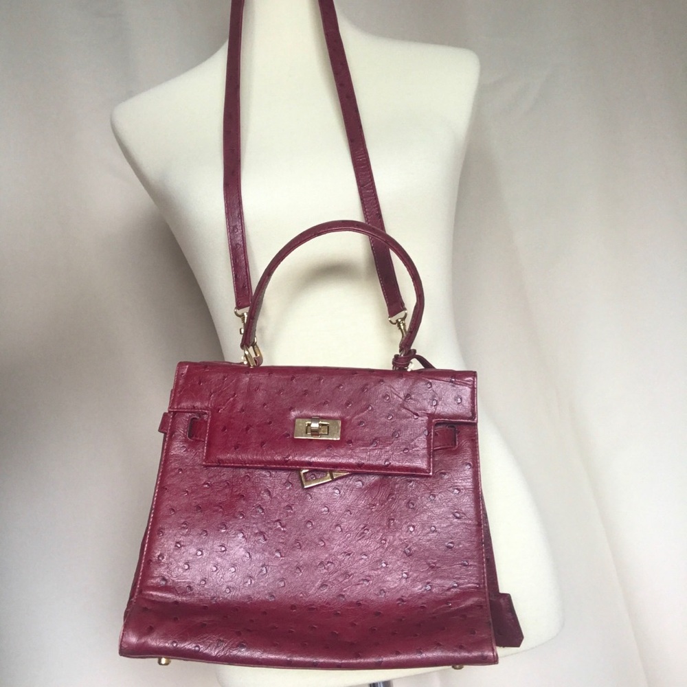 Vintage red ostrich leather kelly handbag